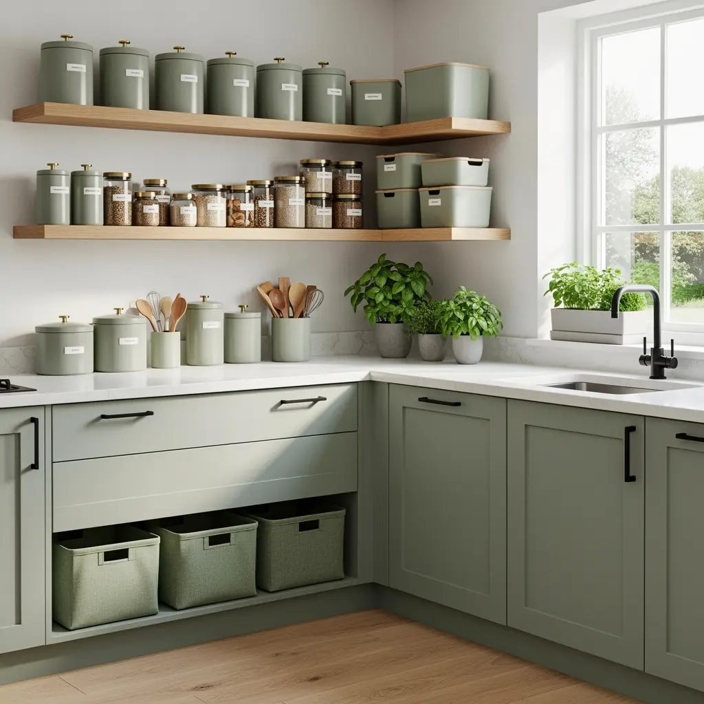 Modern Sage Green Kitchen Organization