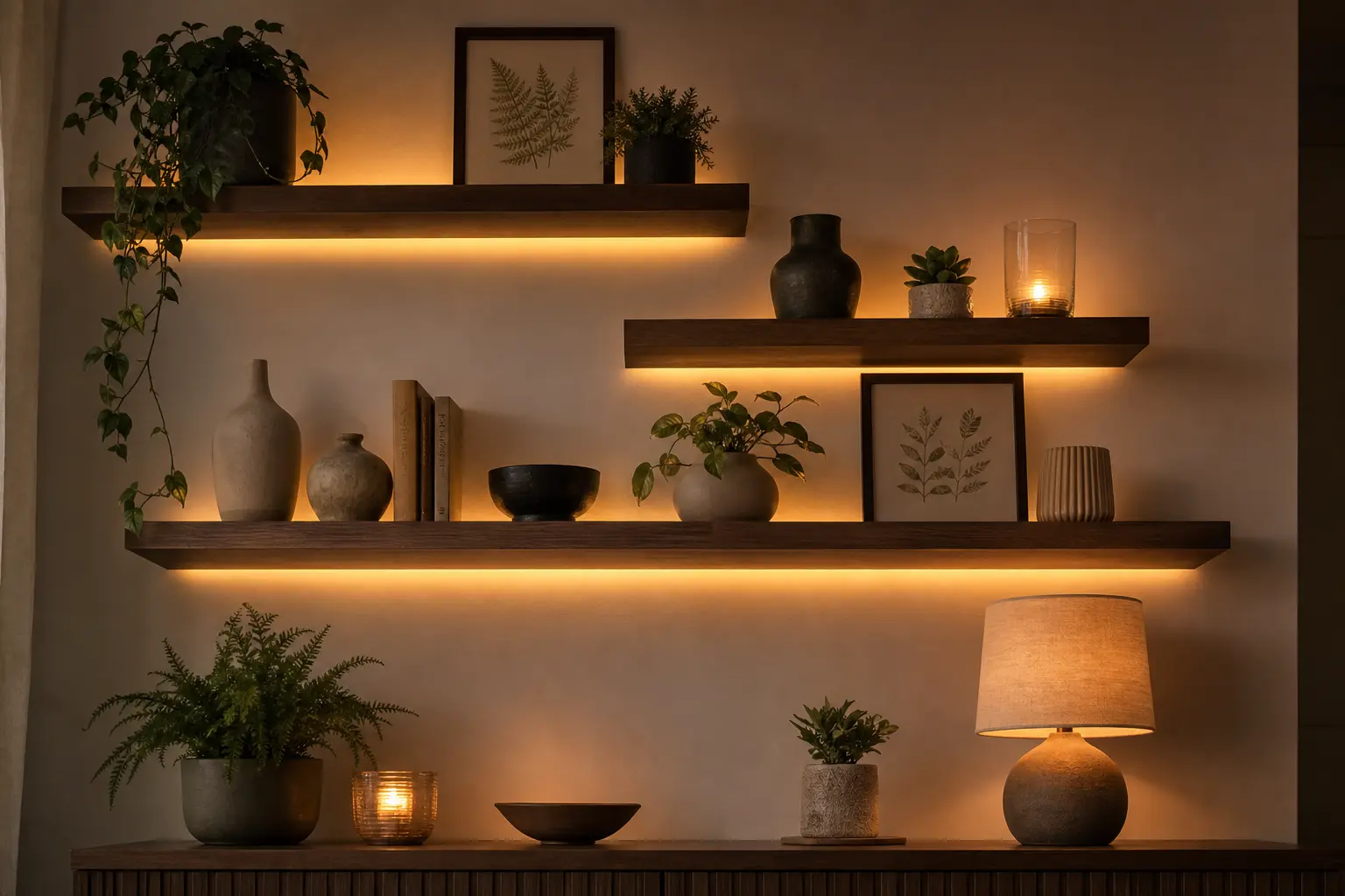 Aesthetic Warm Lit Floating Shelf Ideas