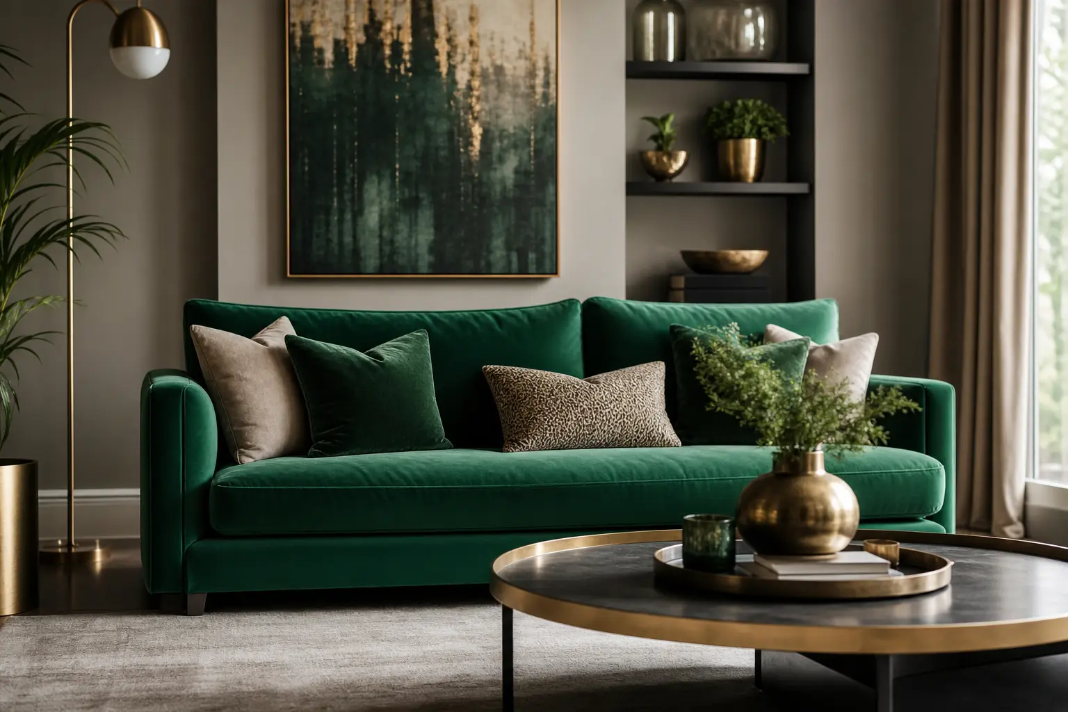 Modern Emerald & Velvet Living Room Ideas