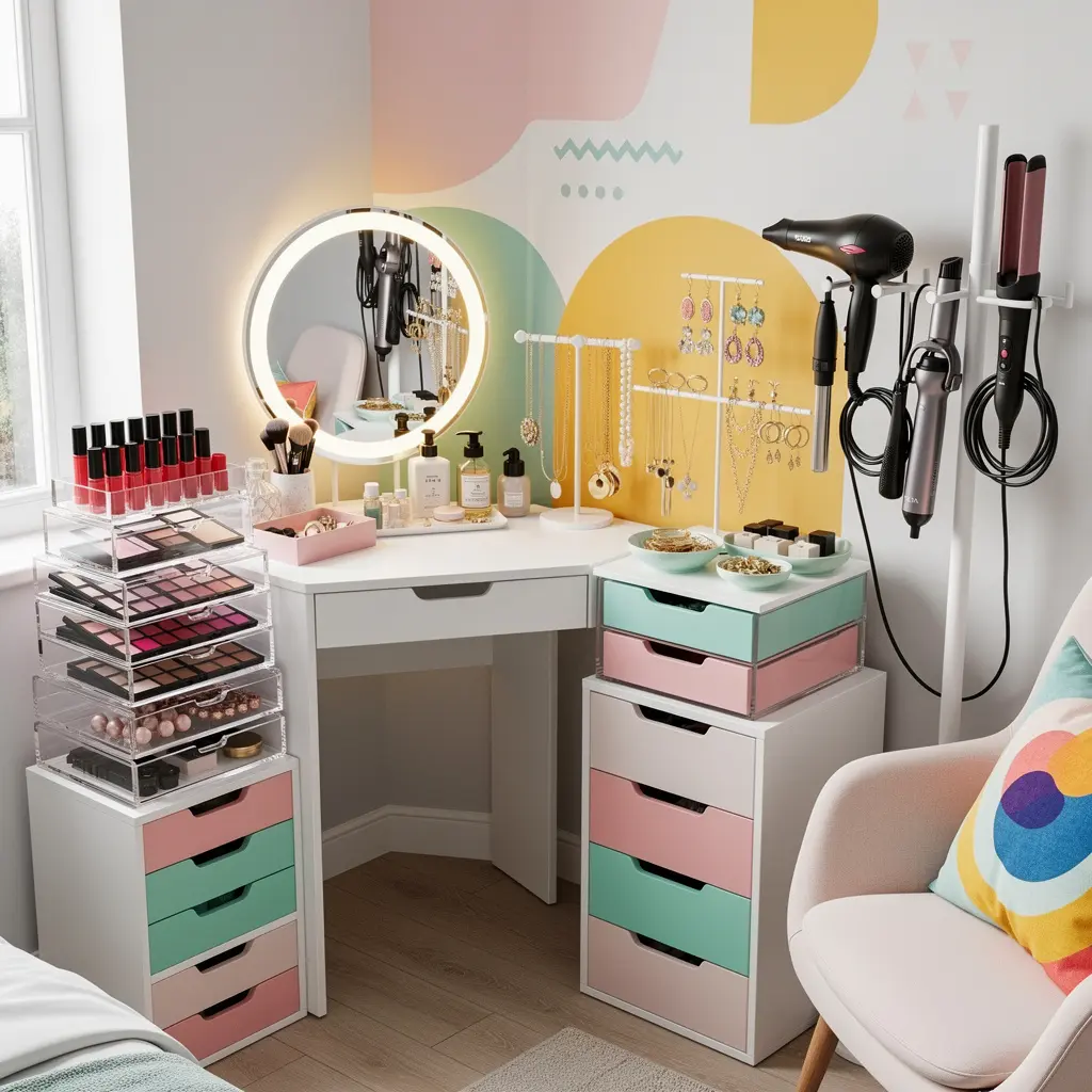 Modern Colorful Pop Vanity Corner Ideas