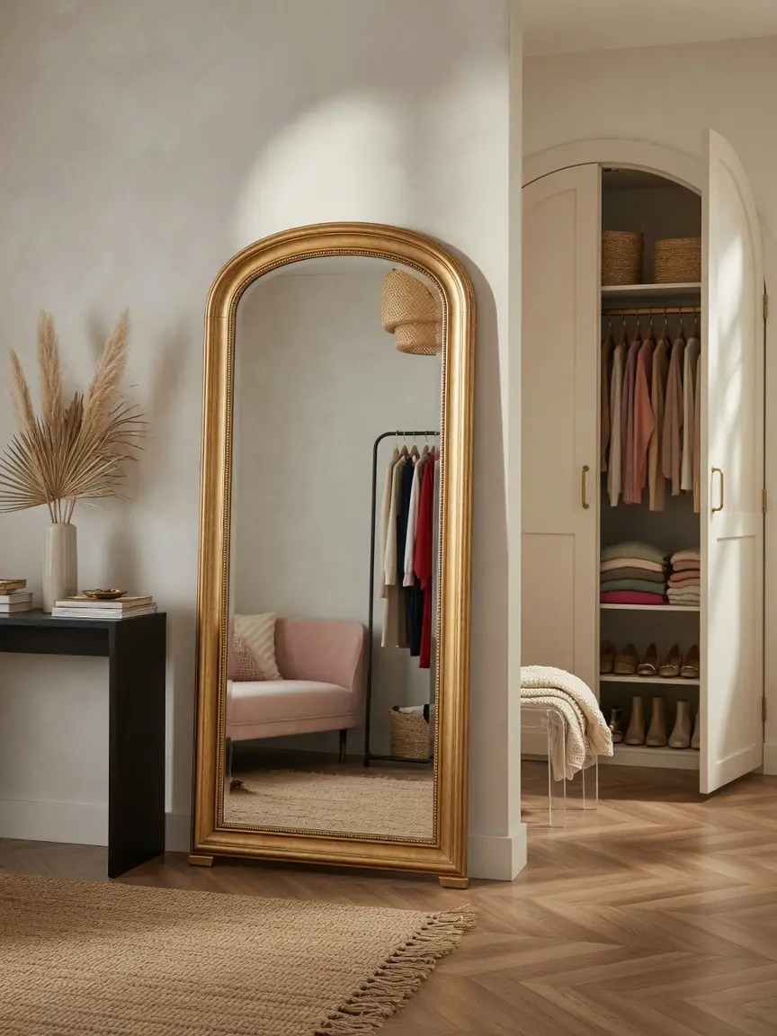 Vista Arched Floor Golden Frame Mirror Ideas