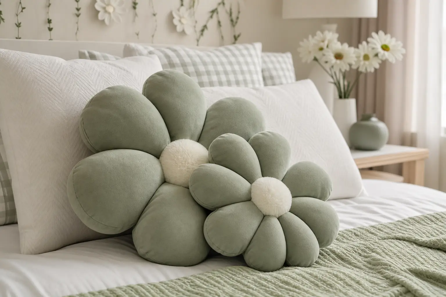Sage Green Flower Pillow Ideas