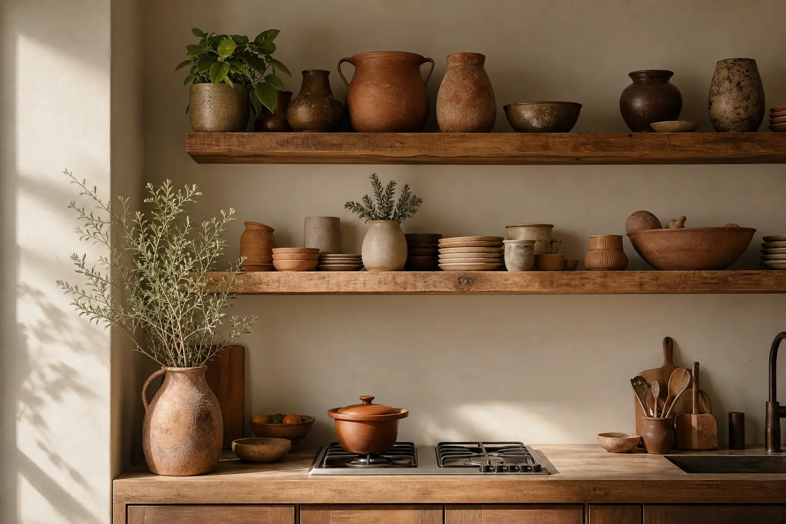 Terracotta Kitchen Ideas with Open Shelving