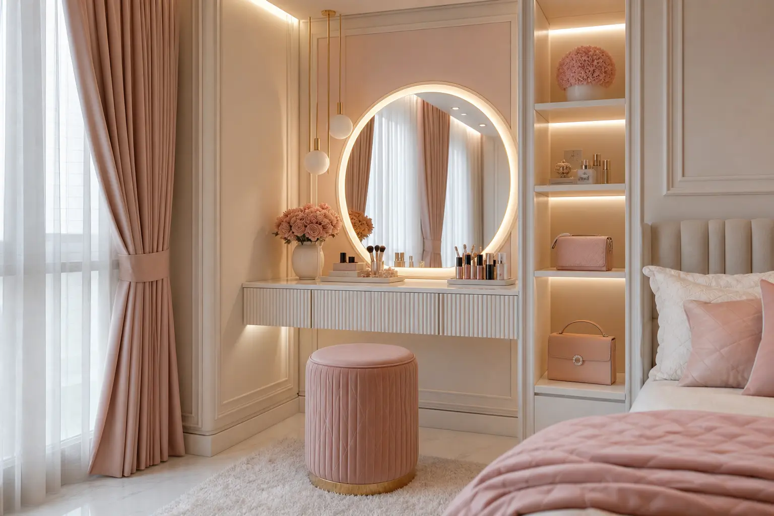 Aesthetic Blush Pink & Off-White Luxury Bedroom Decor