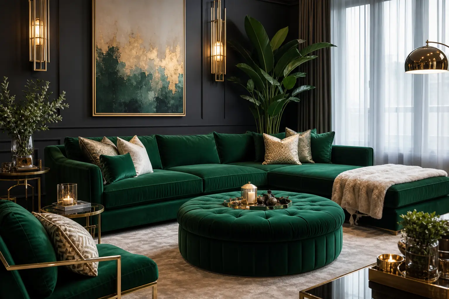 Modern Emerald & Velvet Living Room Ideas