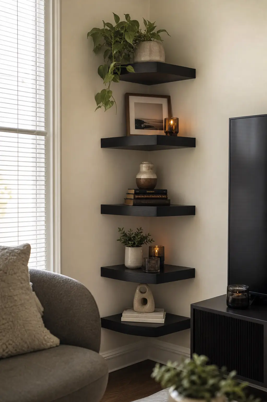 Black Corner Floating Shelf Ideas