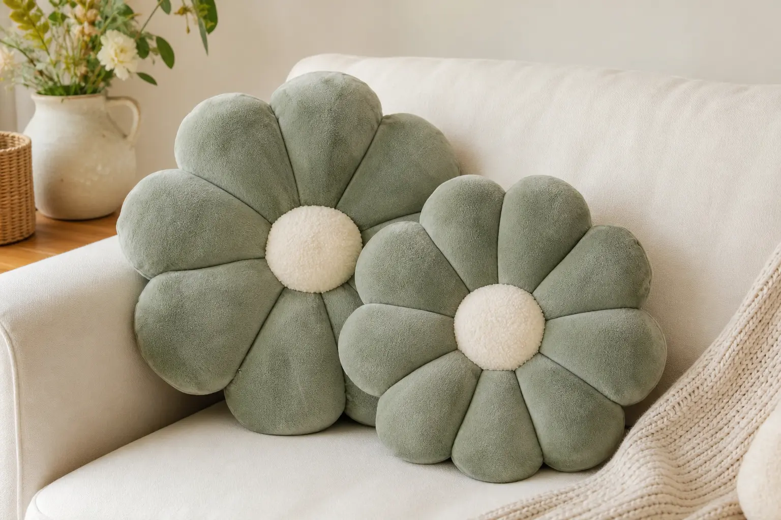 Sage Green Flower Pillow Ideas