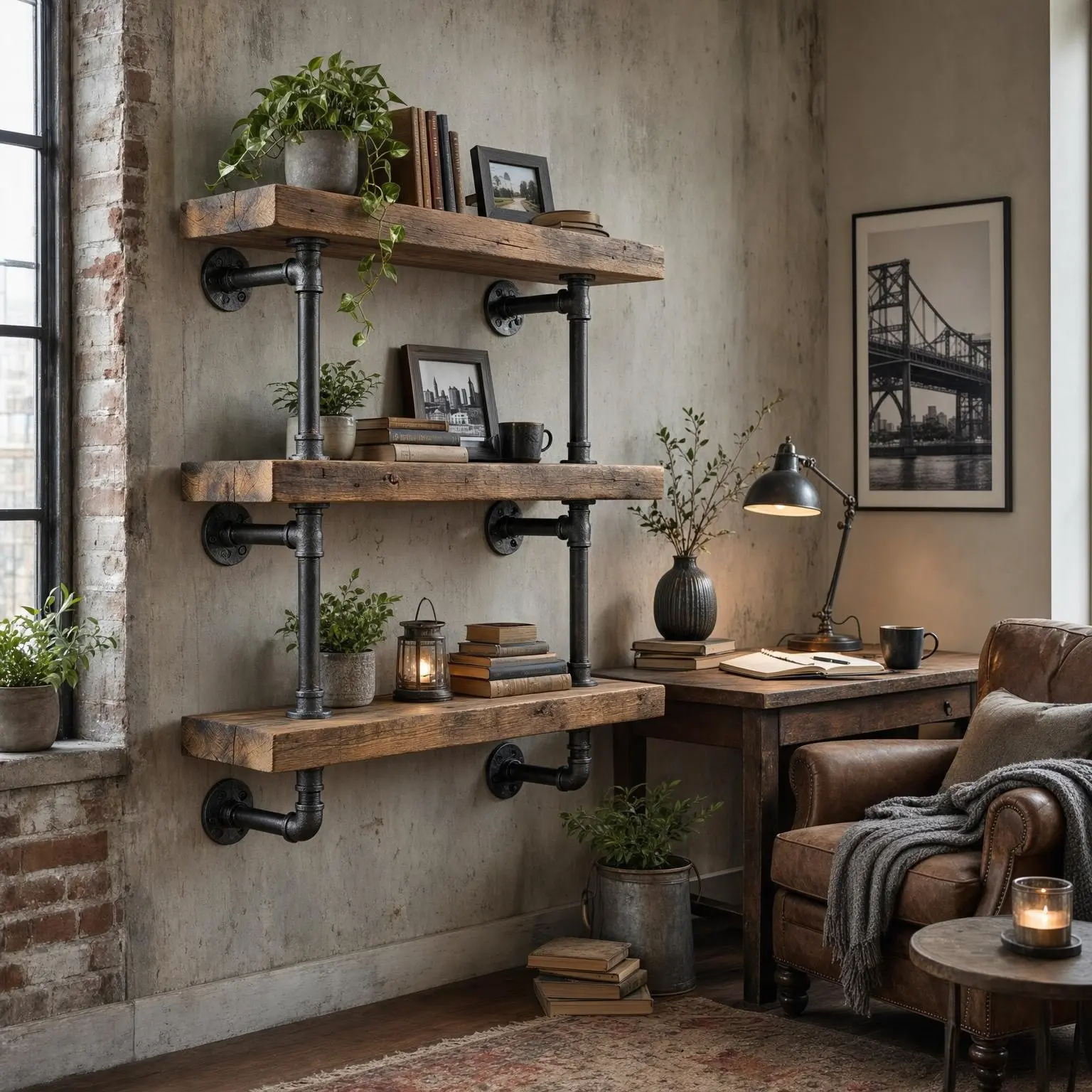 Industrial Pipe Wall Shelves