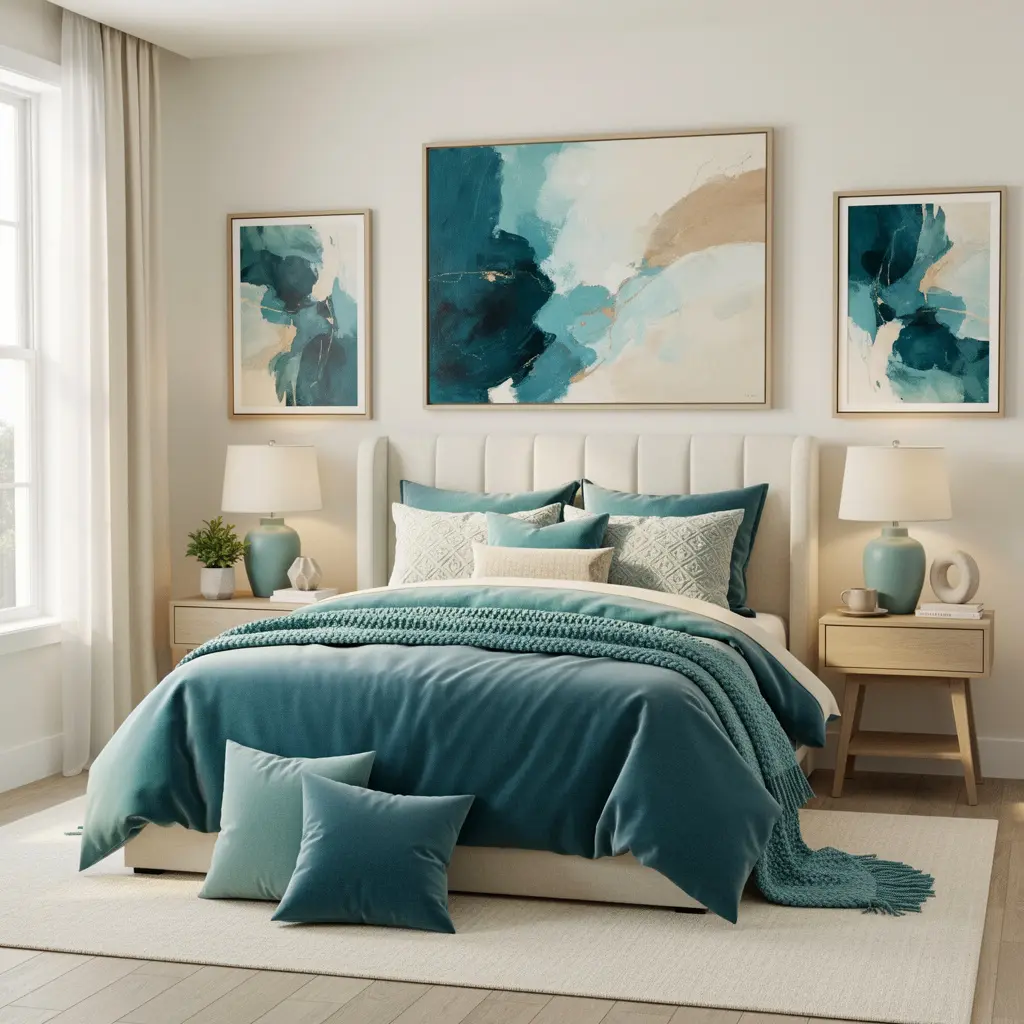 Teal Blue and Cream Bedroom Ideas