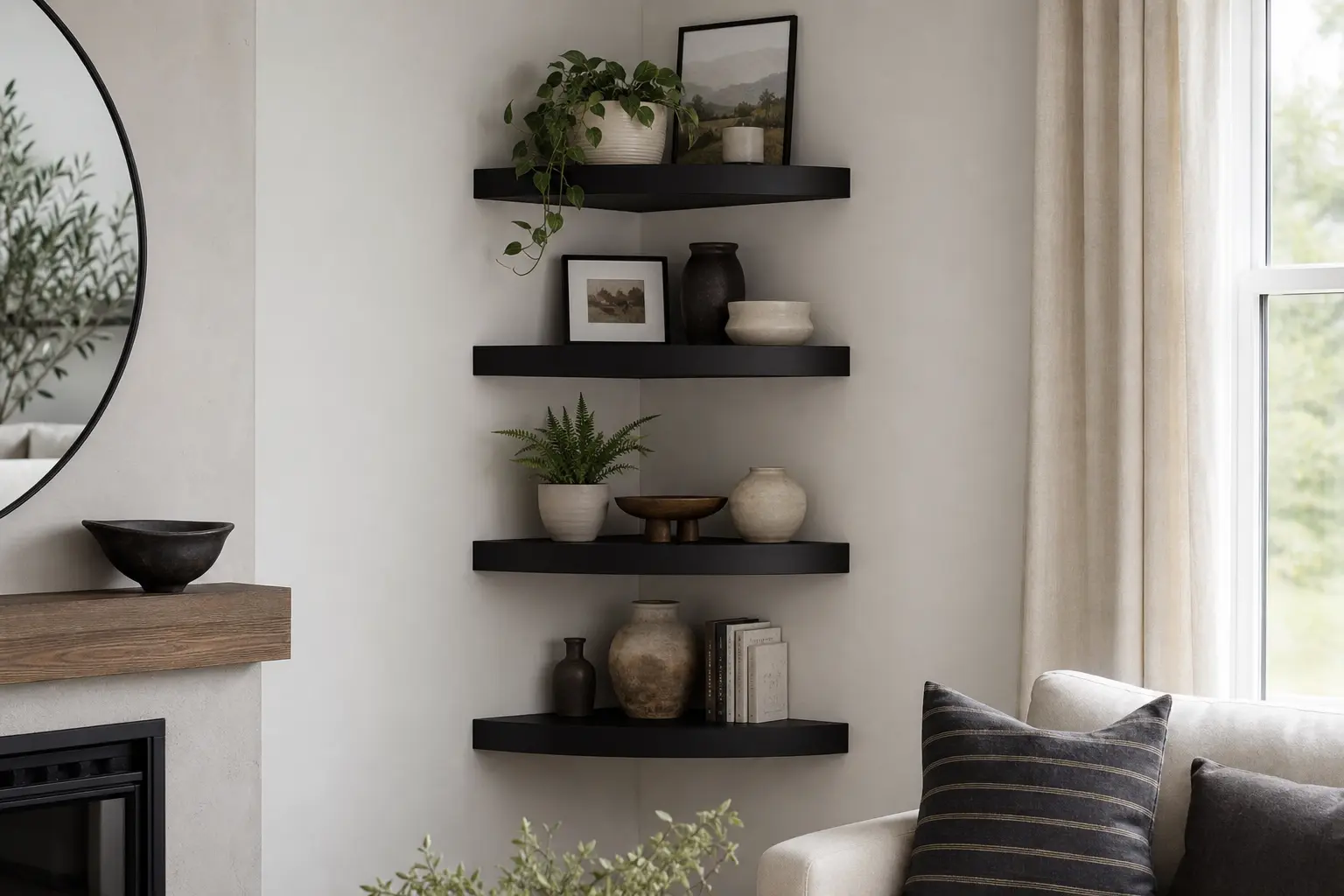 Black Corner Floating Shelf Ideas