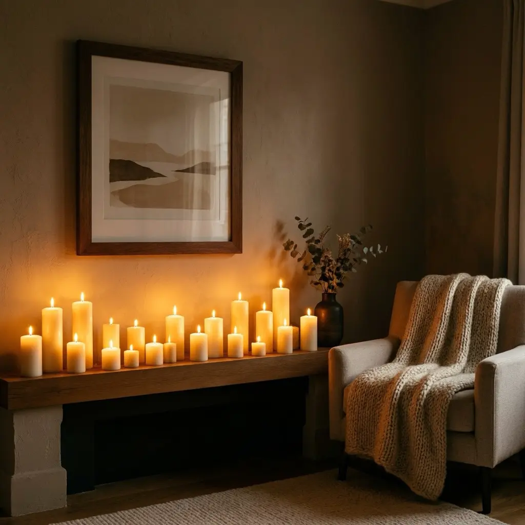 Warm Ambient Lighting and Cozy Living Room Wall Art