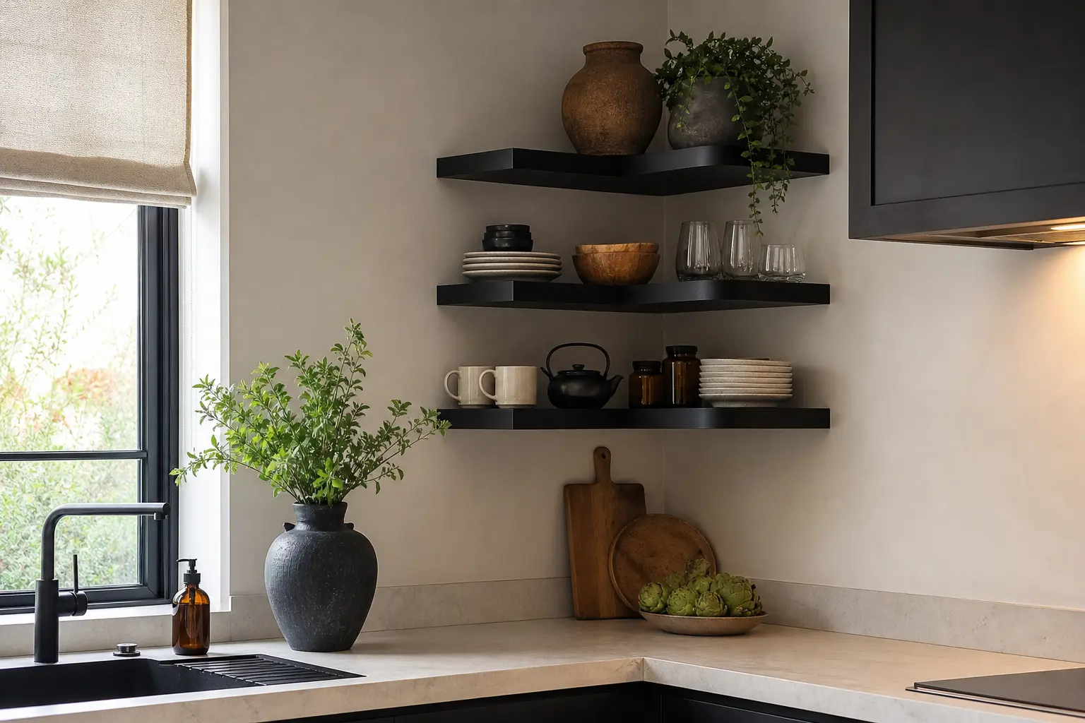Black Corner Floating Shelf Ideas
