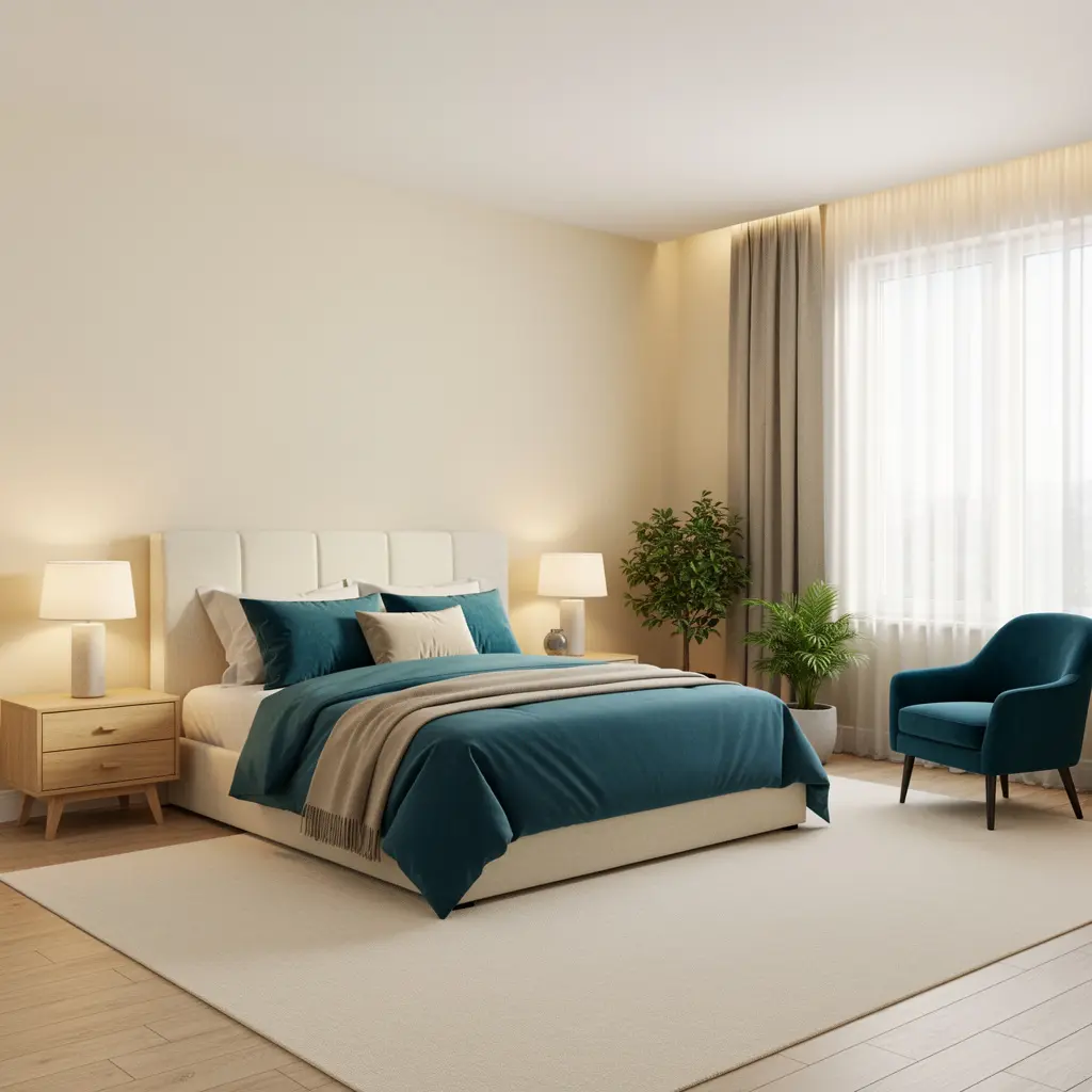 Teal Blue and Cream Bedroom Ideas