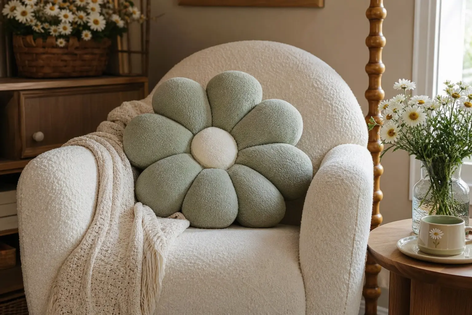 Sage Green Flower Pillow Ideas