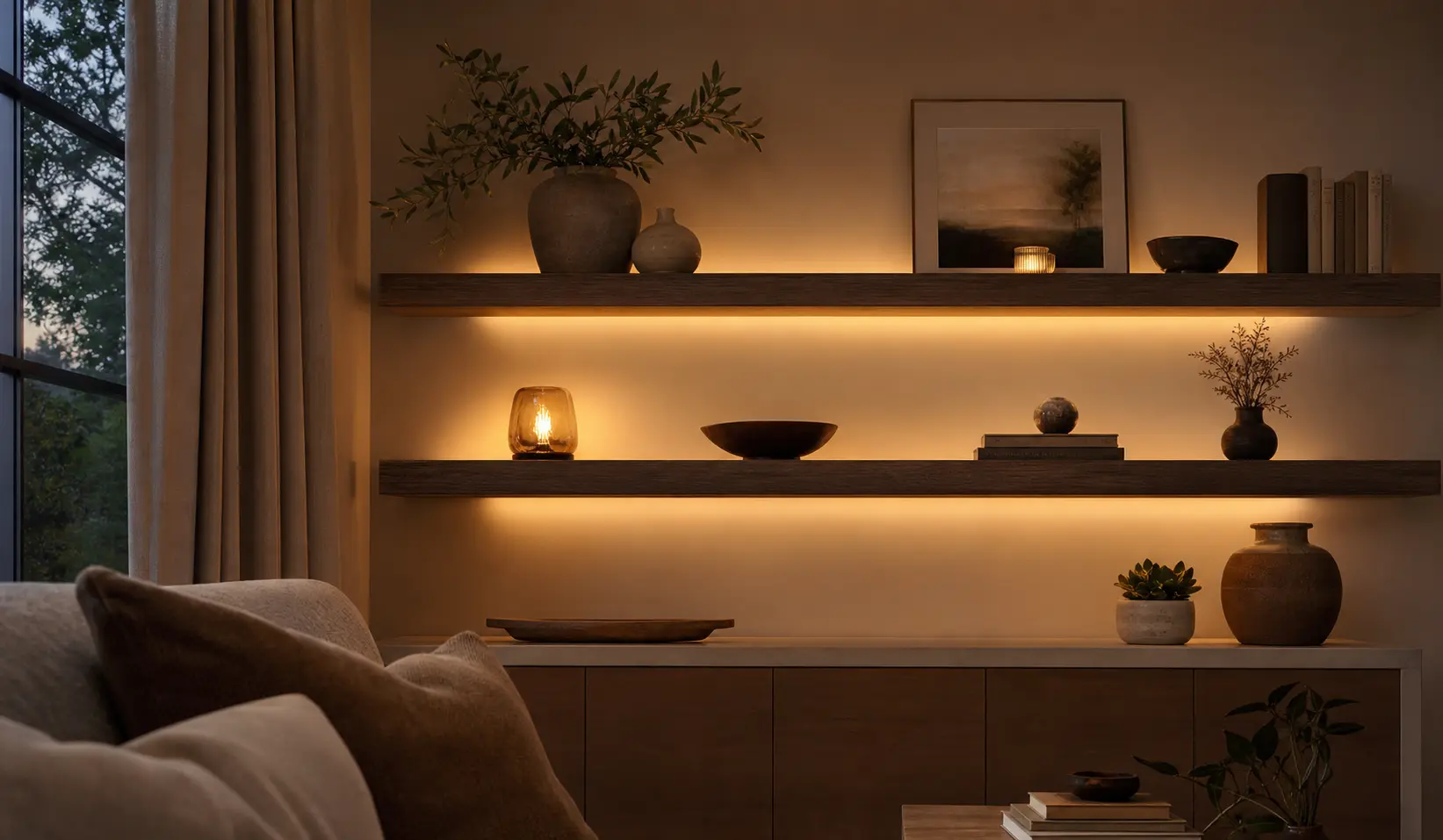 Aesthetic Warm Lit Floating Shelf Ideas
