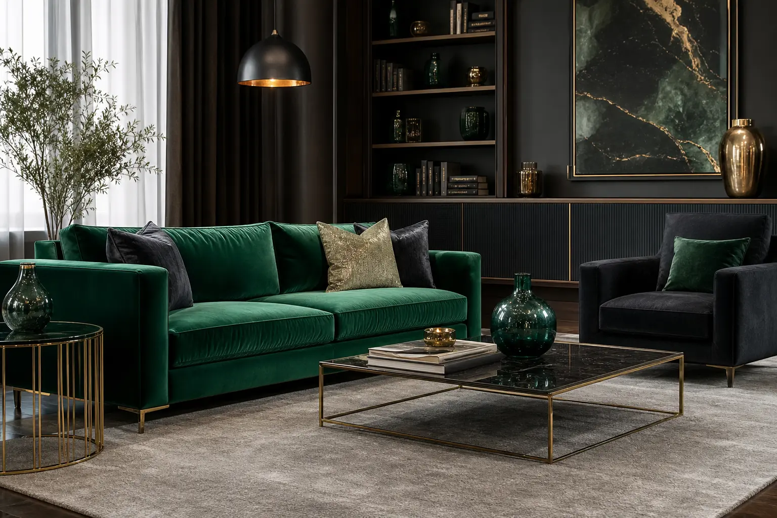 Modern Emerald & Velvet Living Room Ideas