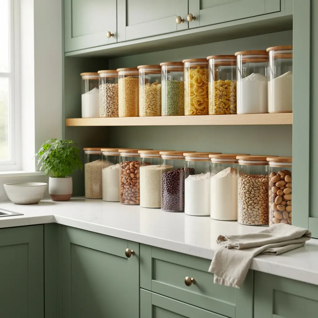 Modern Sage Green Kitchen Organization