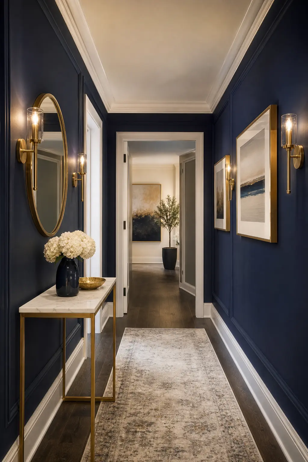 Modern Navy & Gold Hallway Decor Ideas
