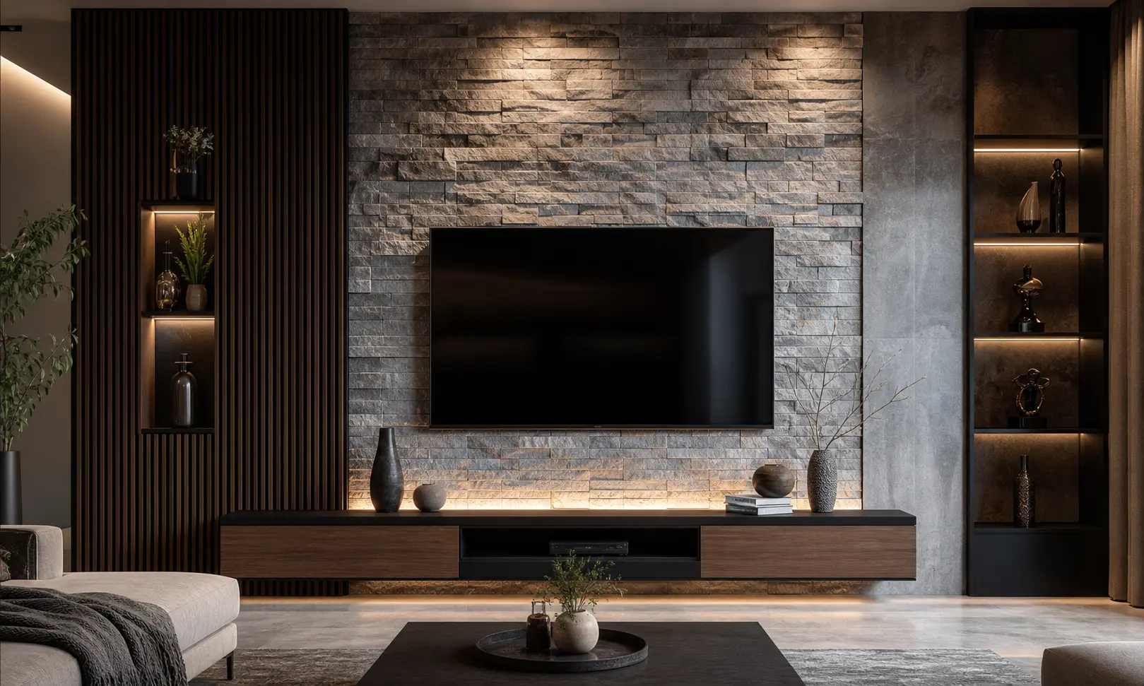 Modern Luxury TV Wall Design Ideas with Wooden Decor