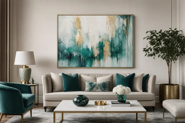 Elegant Teal Living Room Wall Art