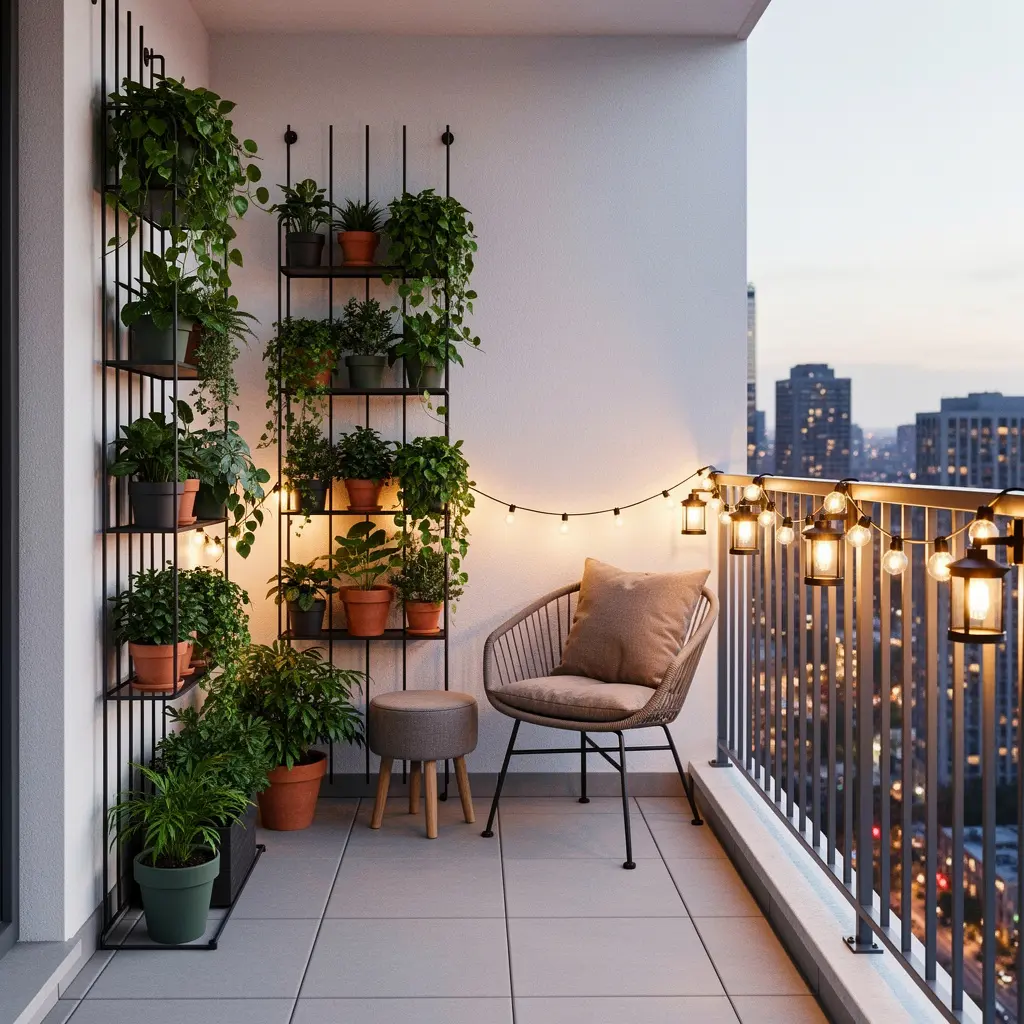 Small Balcony Setup with Solar Lights