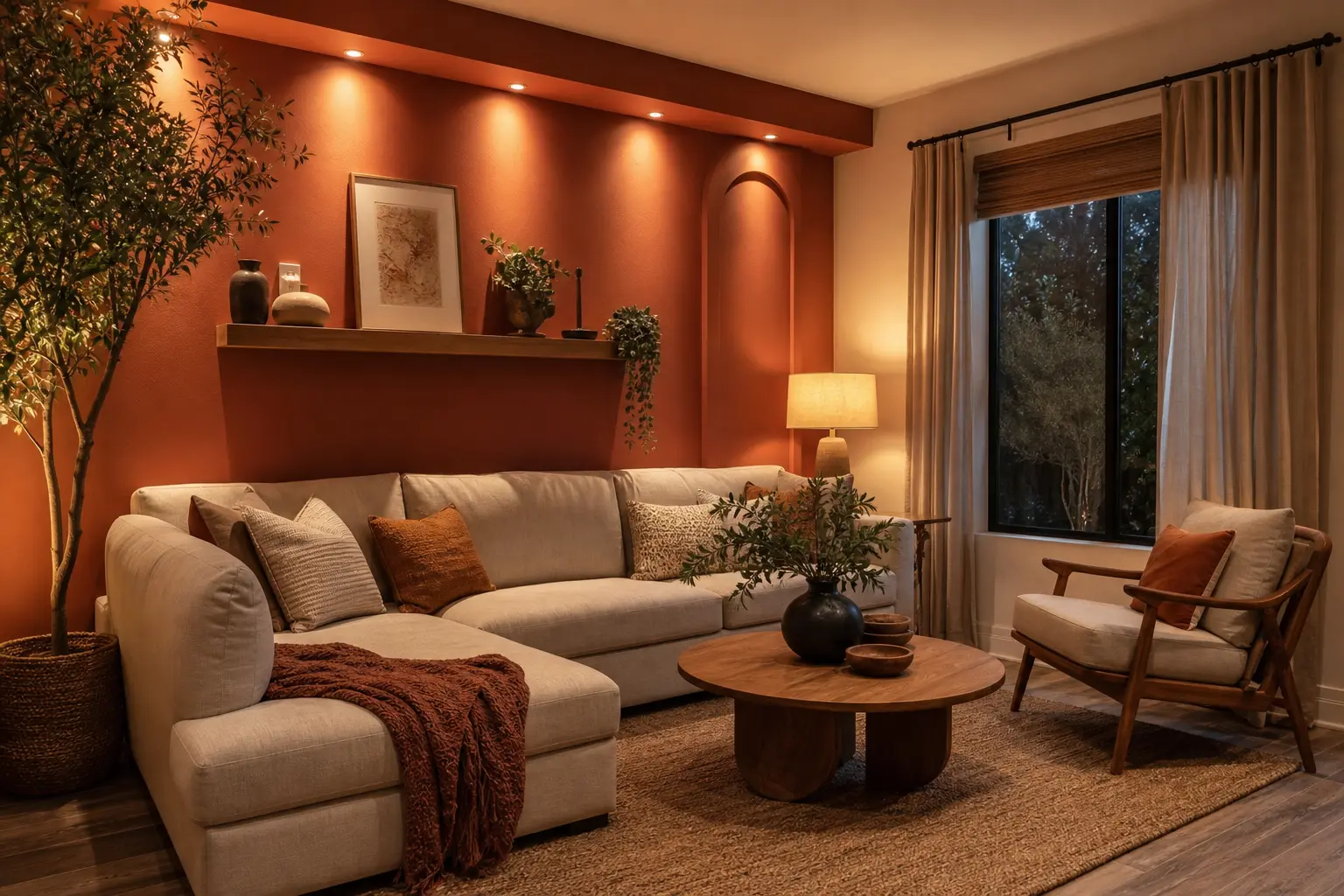 Terracotta Living Room Ideas with an Accent Wall