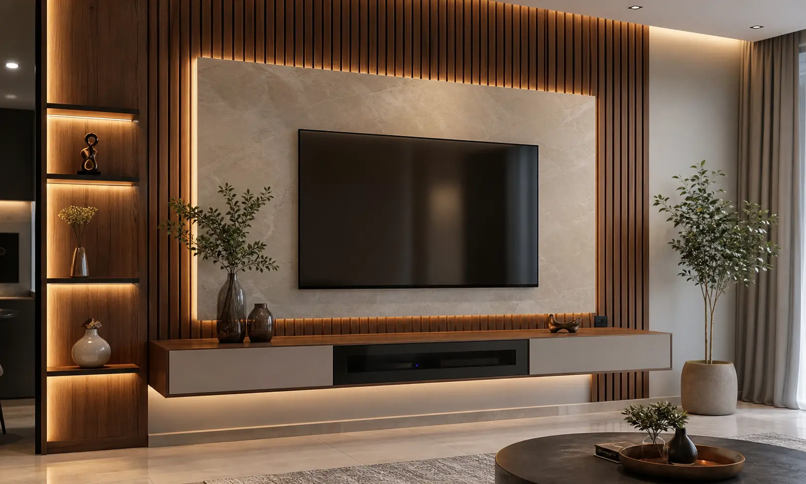 Modern Luxury TV Wall Design Ideas with Wooden Decor