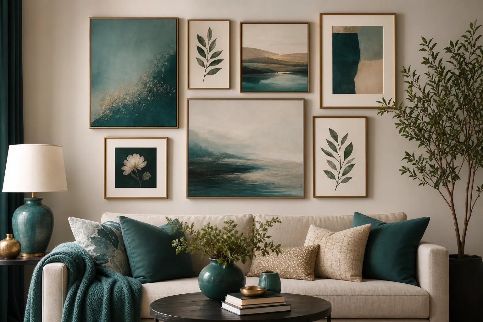 Elegant Teal Living Room Wall Art