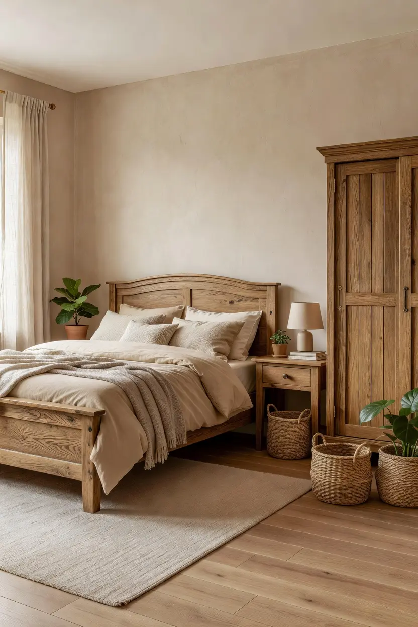 Cozy Beige Bedroom Ideas with Wood Furniture