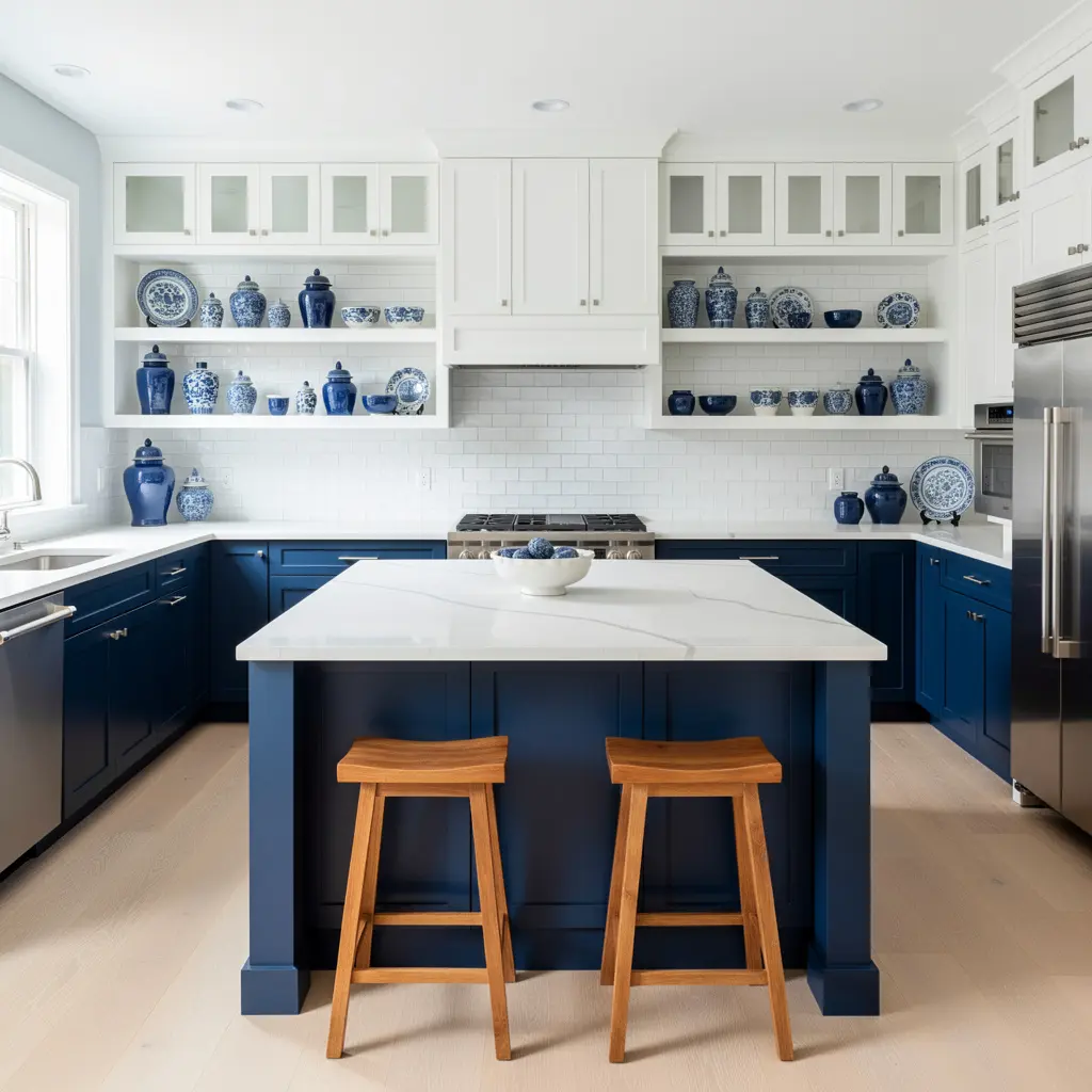 Blue and White Kitchen Color Coordinated