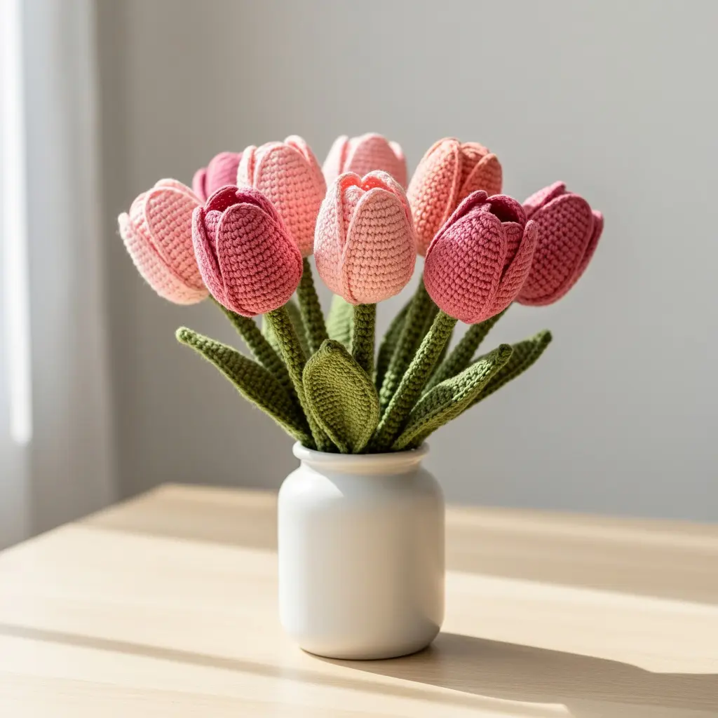 Pink Crochet Tulip Bouquet DIY