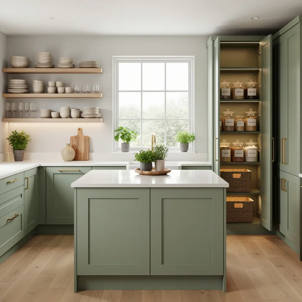 Modern Sage Green Kitchen Organization