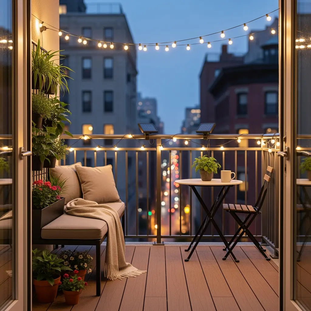 Small Balcony Setup with Solar Lights