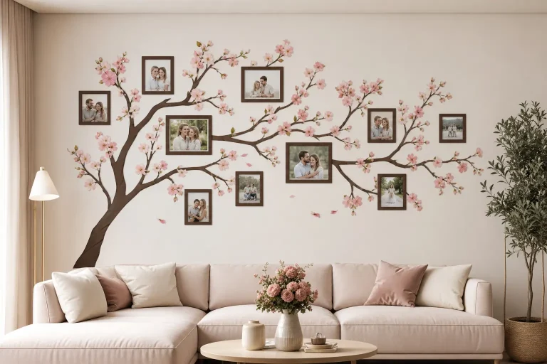 Elegant Tree Wall Sticker Ideas with Photo Frames