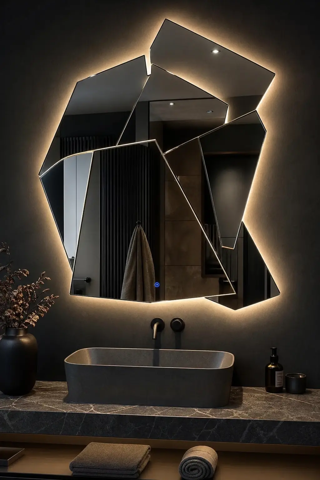 Irregular LED Bathroom Mirror Ideas with Touch Control