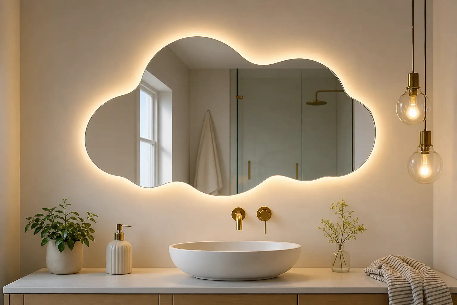 Irregular LED Bathroom Mirror Ideas with Touch Control
