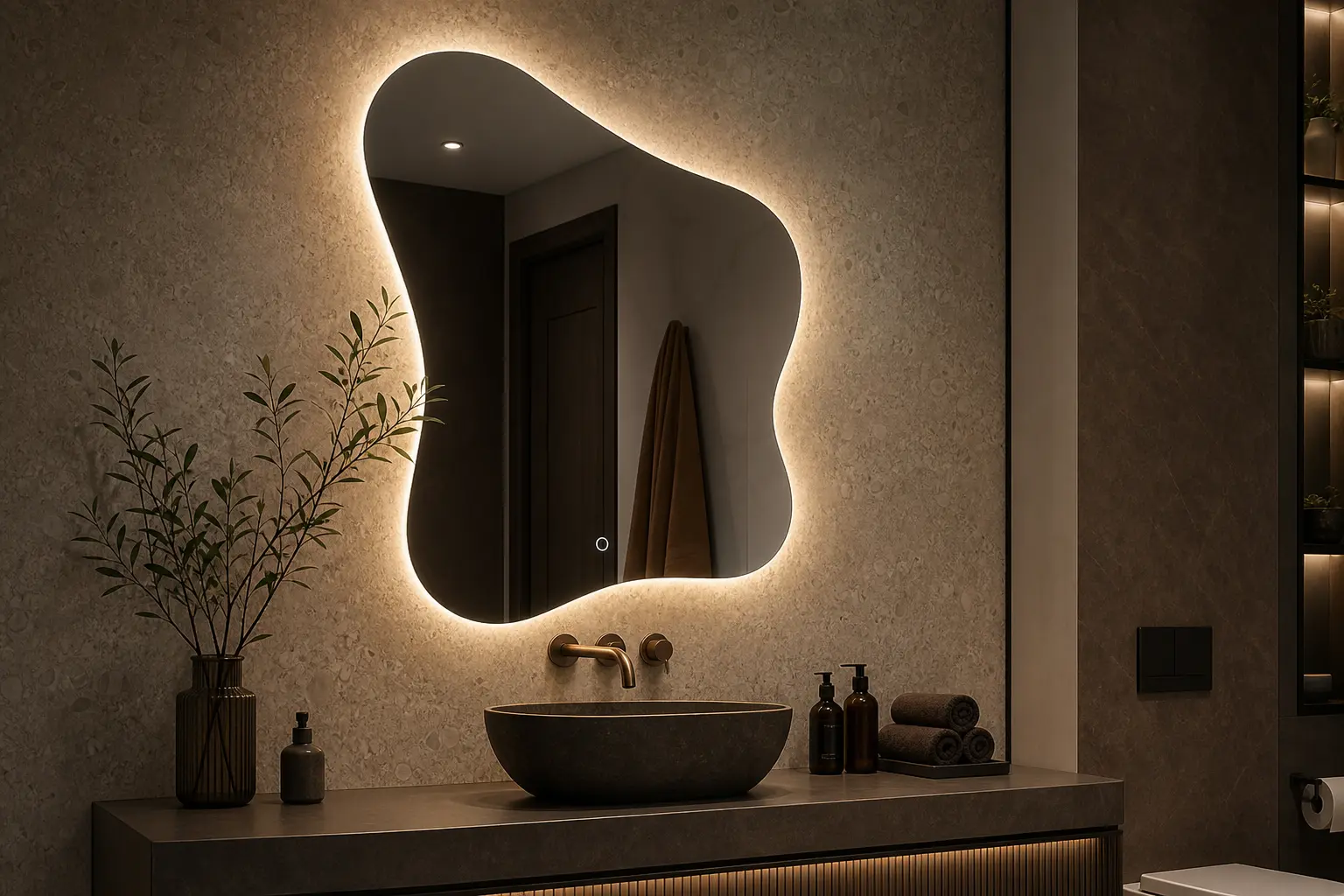 Irregular LED Bathroom Mirror Ideas with Touch Control