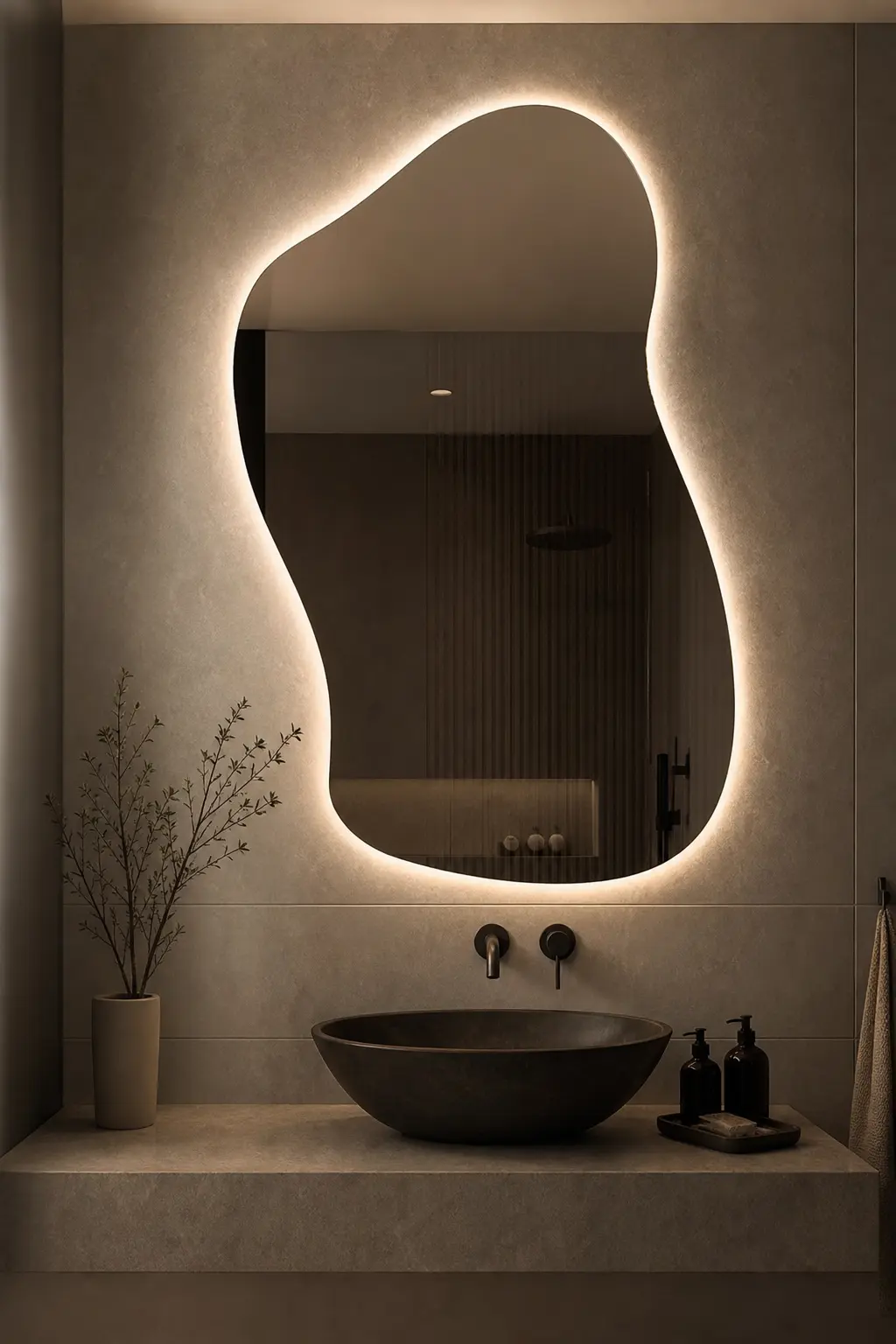 Irregular LED Bathroom Mirror Ideas with Touch Control