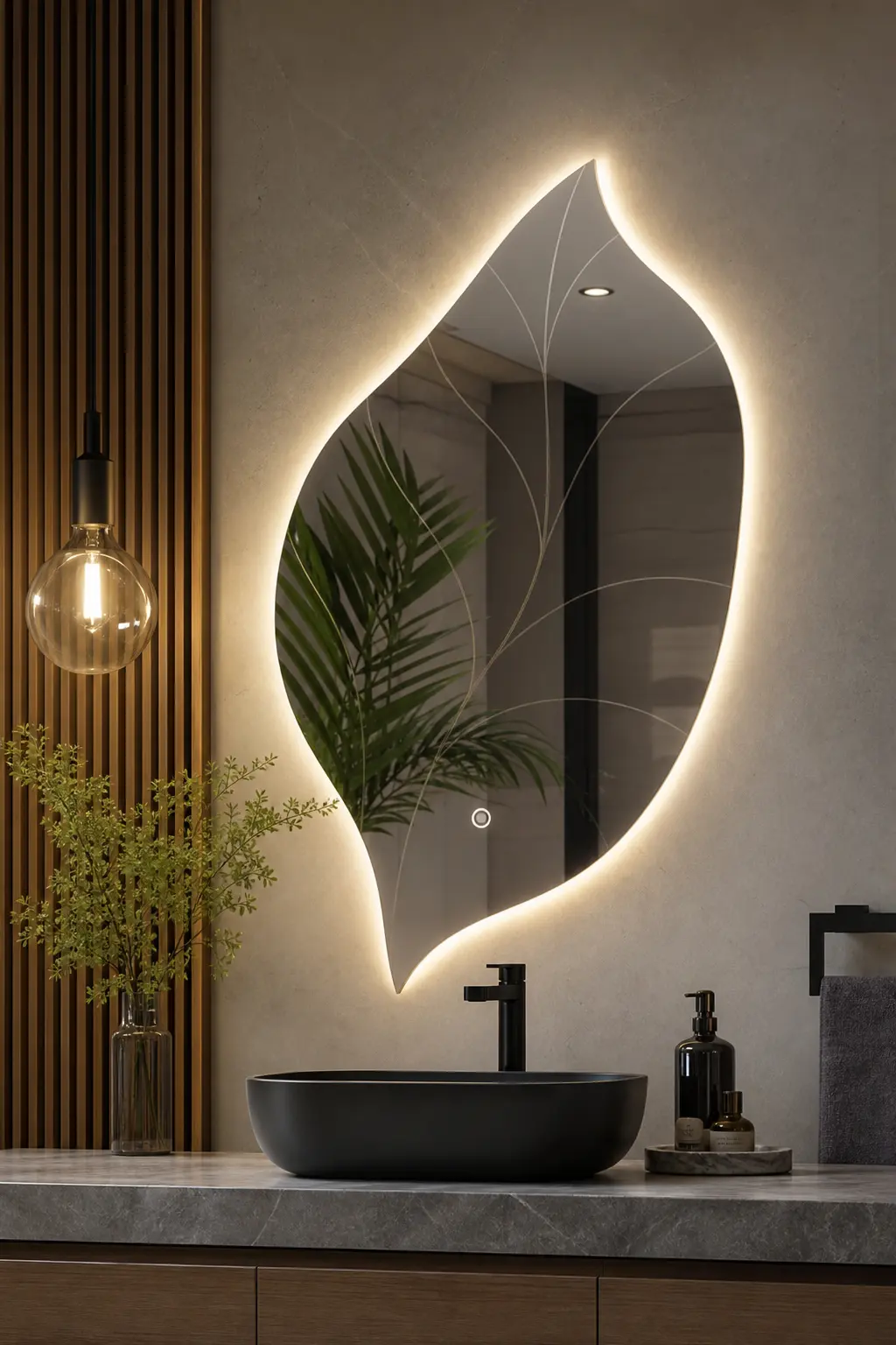 Irregular LED Bathroom Mirror Ideas with Touch Control
