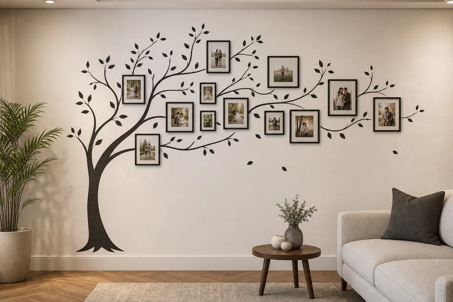 Elegant Tree Wall Sticker Ideas with Photo Frames