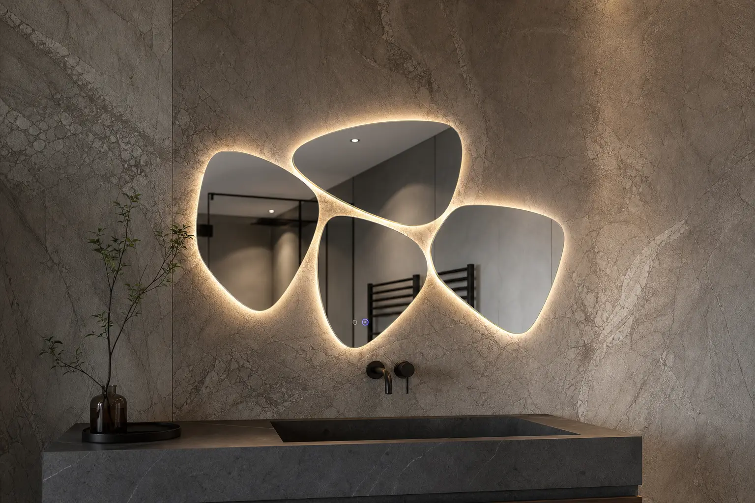 Irregular LED Bathroom Mirror Ideas with Touch Control