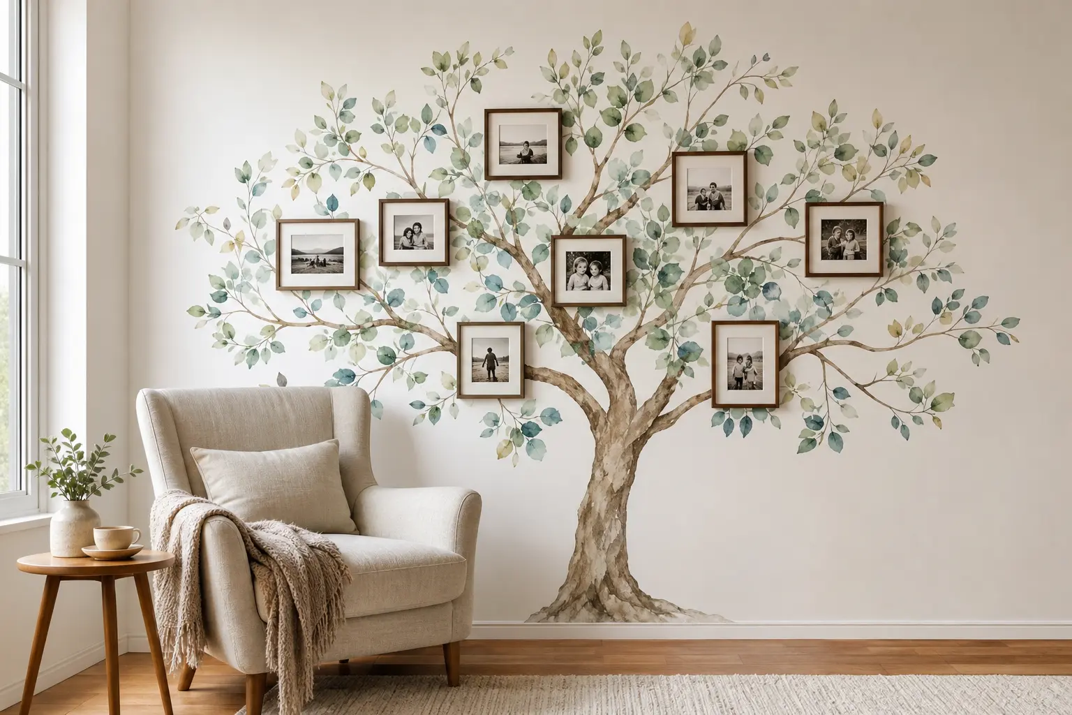 Elegant Tree Wall Sticker Ideas with Photo Frames