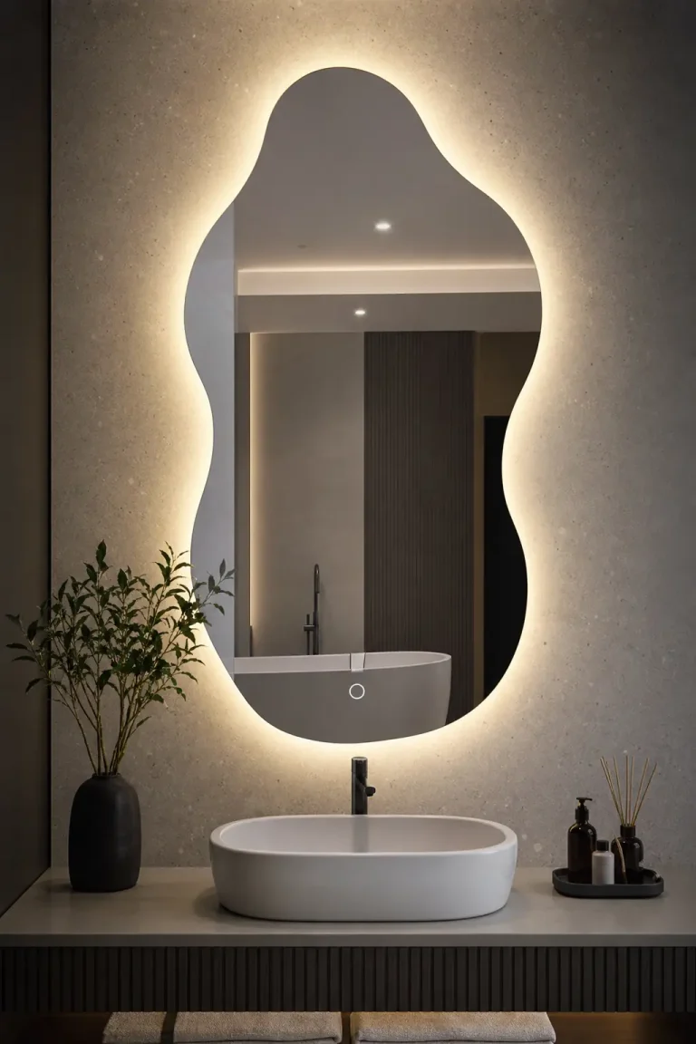 Irregular LED Bathroom Mirror Ideas with Touch Control