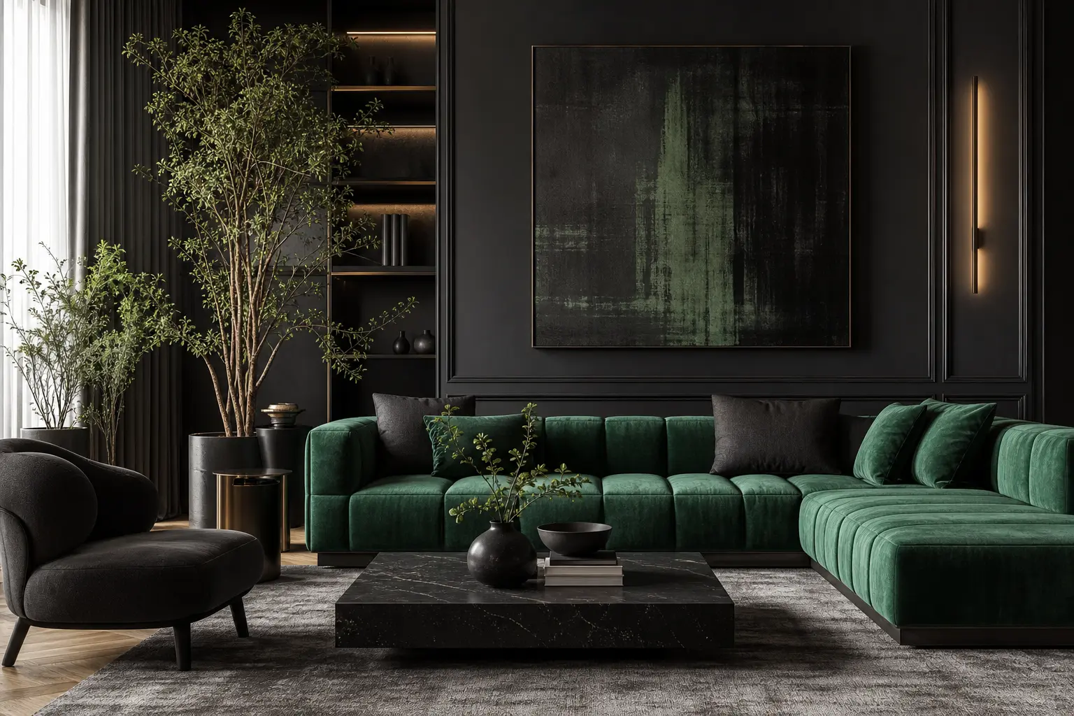 Modern Emerald & Charcoal Living Room Decor Ideas