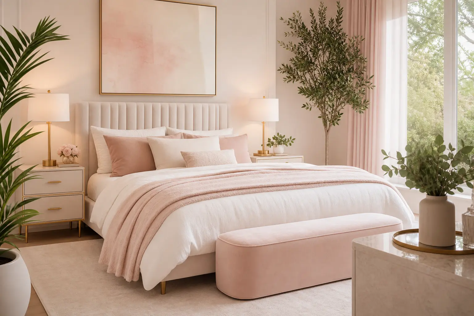 Dreamy Blush Pink & Off-White Bedroom Ideas