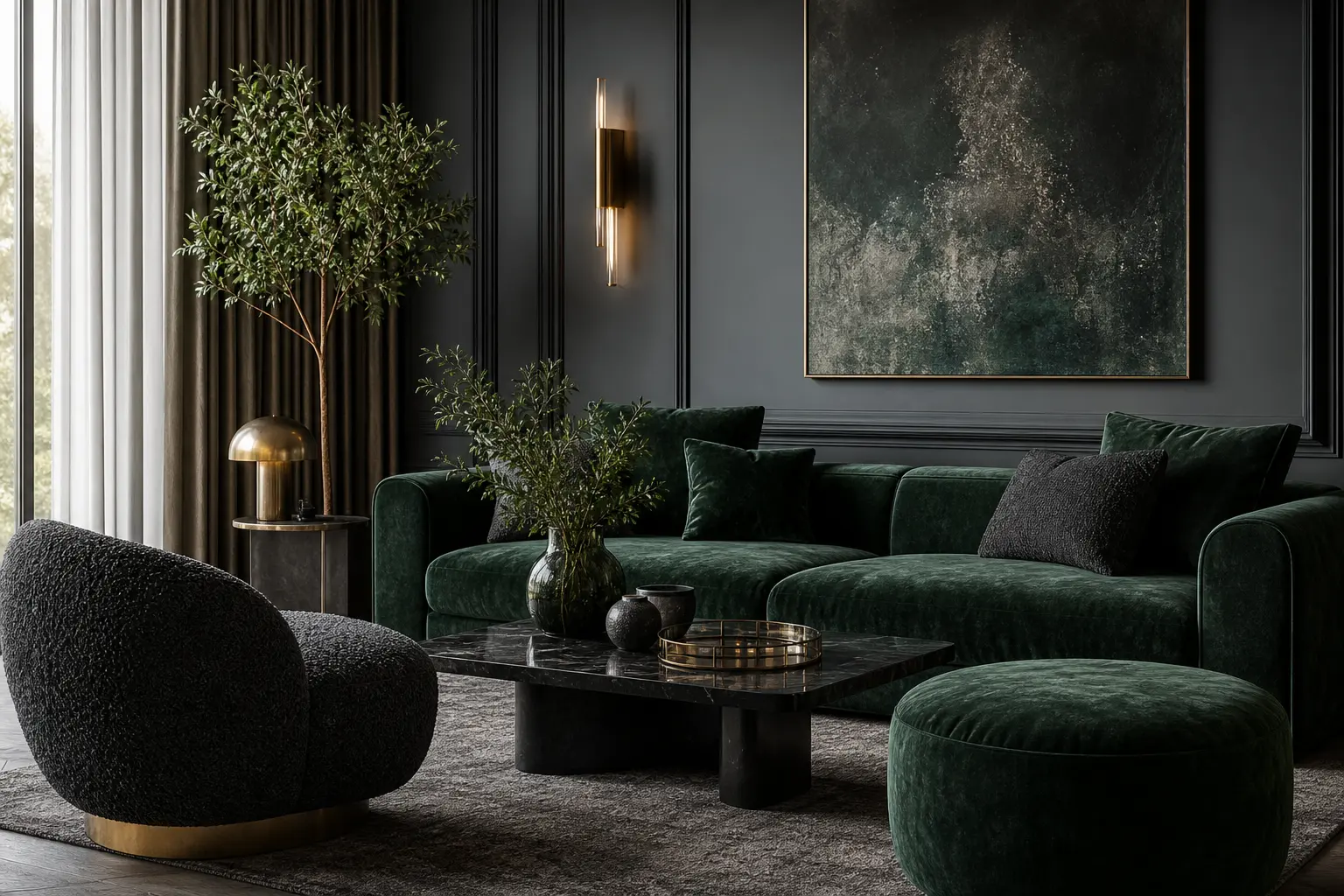 Modern Emerald & Charcoal Living Room Decor Ideas