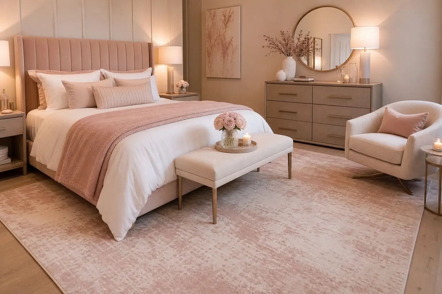 Dreamy Blush Pink & Off-White Bedroom Ideas