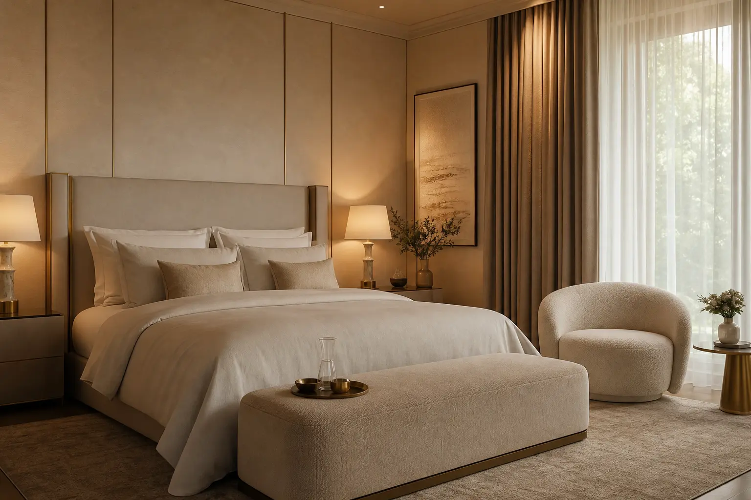 Warm Beige Luxury Bedroom Design Ideas