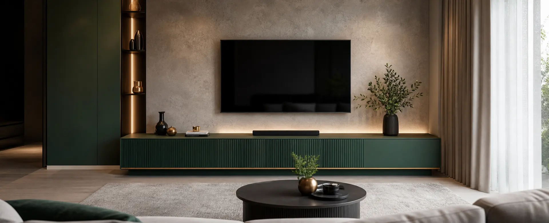 Modern Emerald Green TV Unit Design Ideas