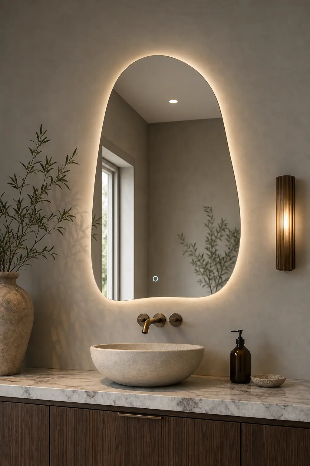 Irregular LED Bathroom Mirror Ideas with Touch Control
